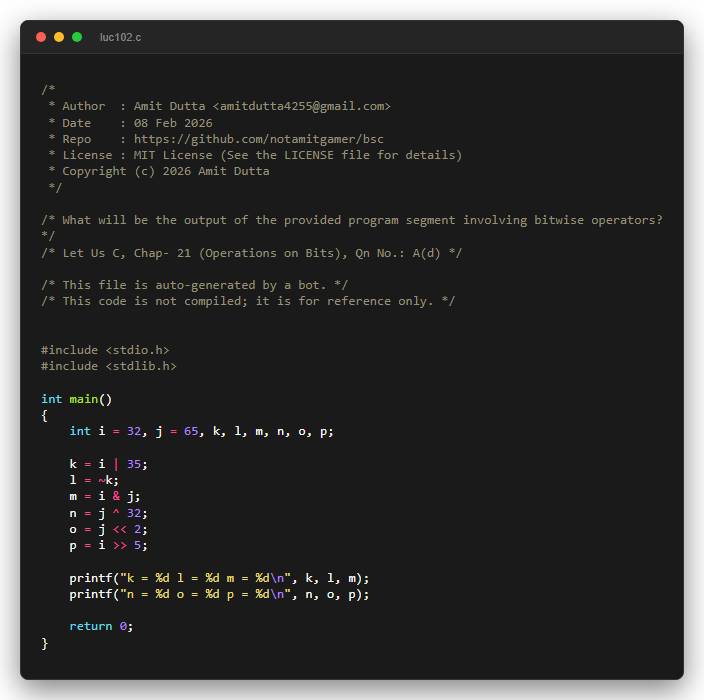 What will be the output of the provided program segment involving bitwise operators?